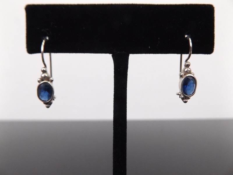 .925 Sterling Silver Faceted Sapphire Hook Earrings