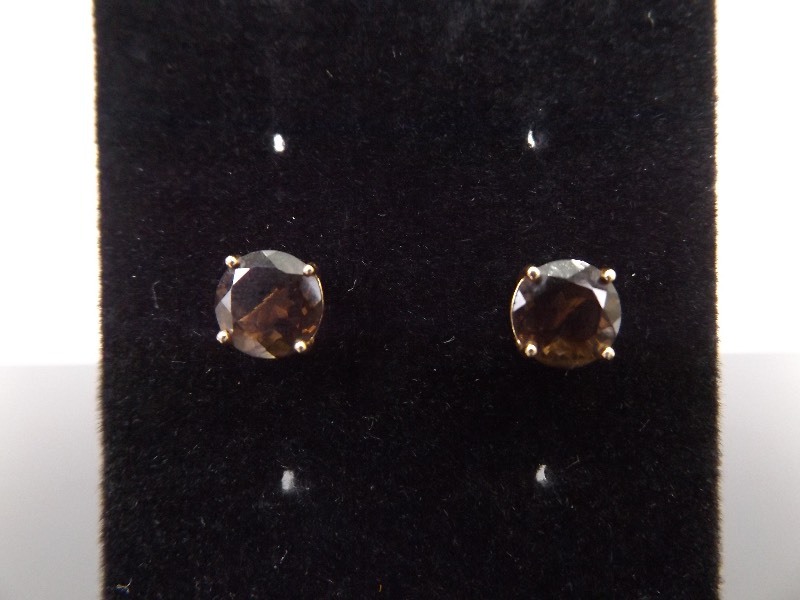 .925 Sterling Silver Faceted Chocolate Smokey Quartz Vermeil Post Earrings