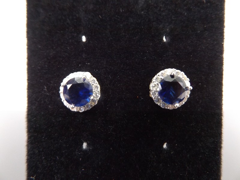 .925 Sterling Silver Sapphire Crystal Post Earrings