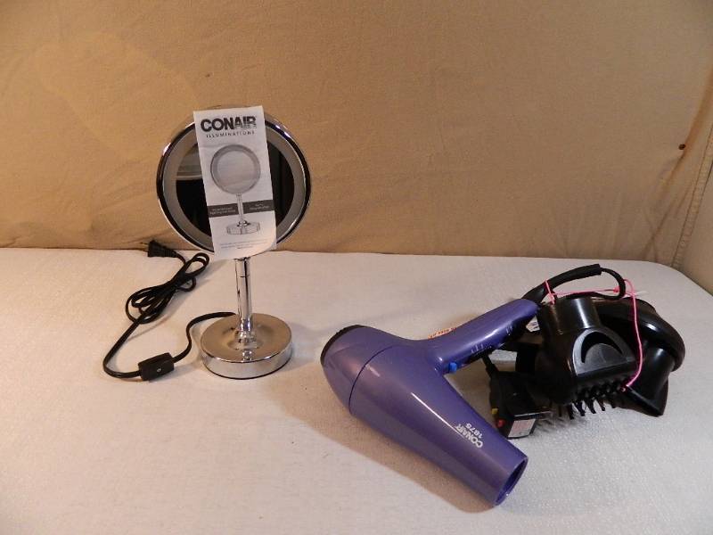 lot 110 image: New Conair Lighted Magnifying Mirror and New Conair Hair Dryer