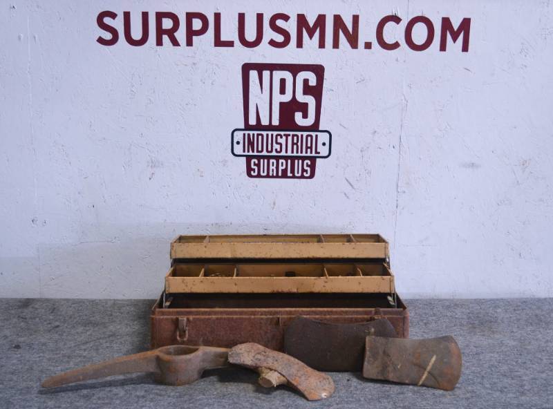 lot 261 image: Vintage Axe Heads and Tools in Toolbox