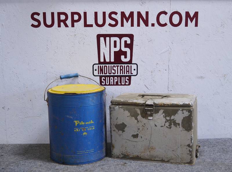 lot 282 image: Vintage Ice Chest w Pick and Water Cooler