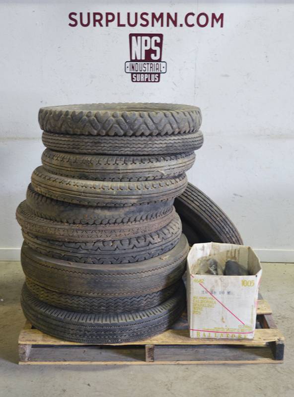 lot 356 image: Pallet of Used Tires and Box of New Tubes