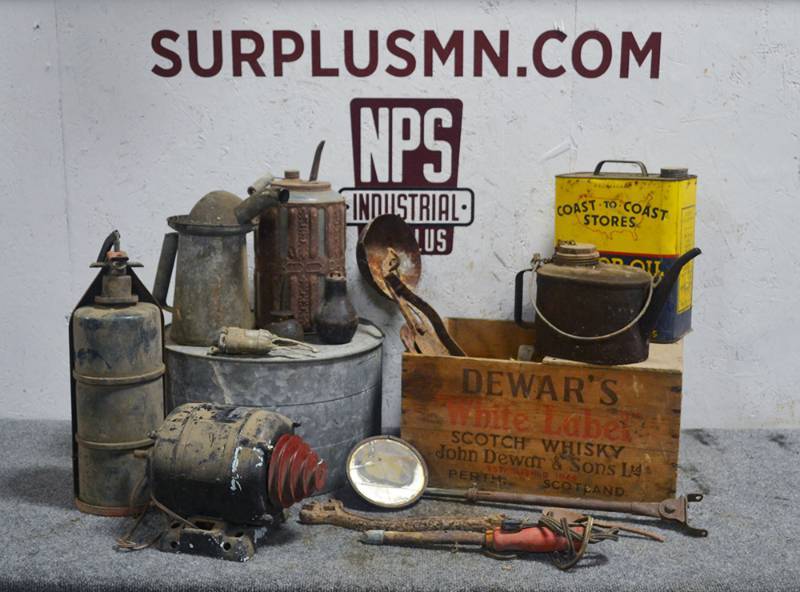 lot 442 image: Vintage  Antique Cans, Bottles, Tools, Electric Motor and More