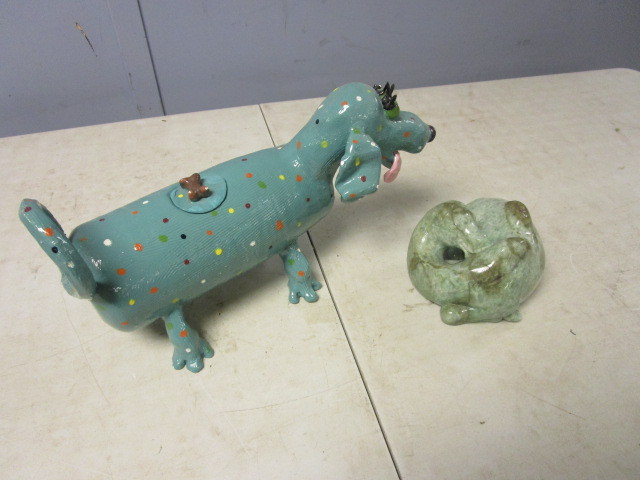 lot 249 image: CERAMIC DOG TREAT CONTAINER AND STONE CAMEL