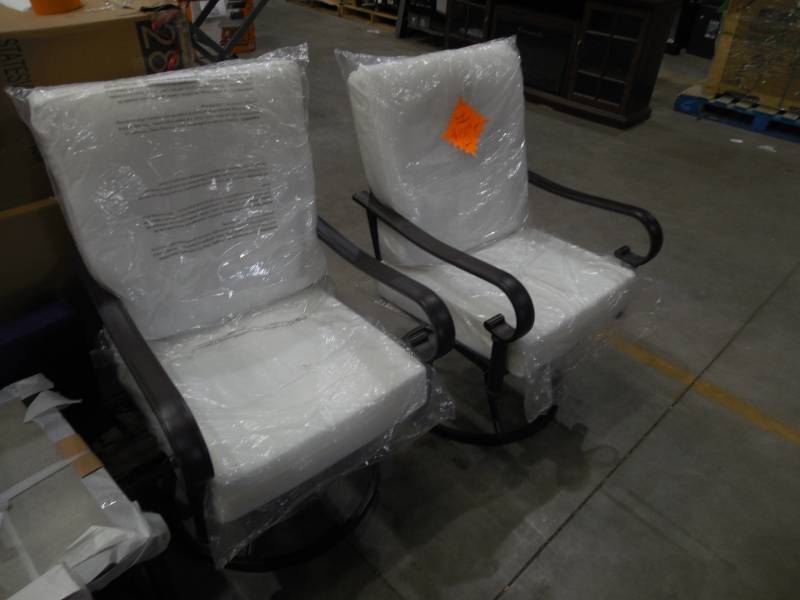 lot 19 image: (2) HAMPTON BAY OUTDOOR SWIVEL CHAIRS W CUSHIONS