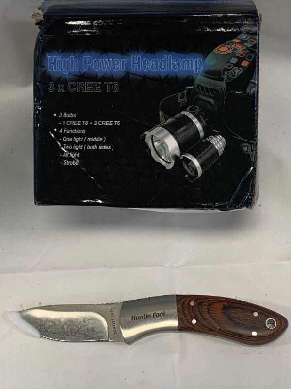 lot 46 image: High Powered Cree Headlamp & Browning Knife