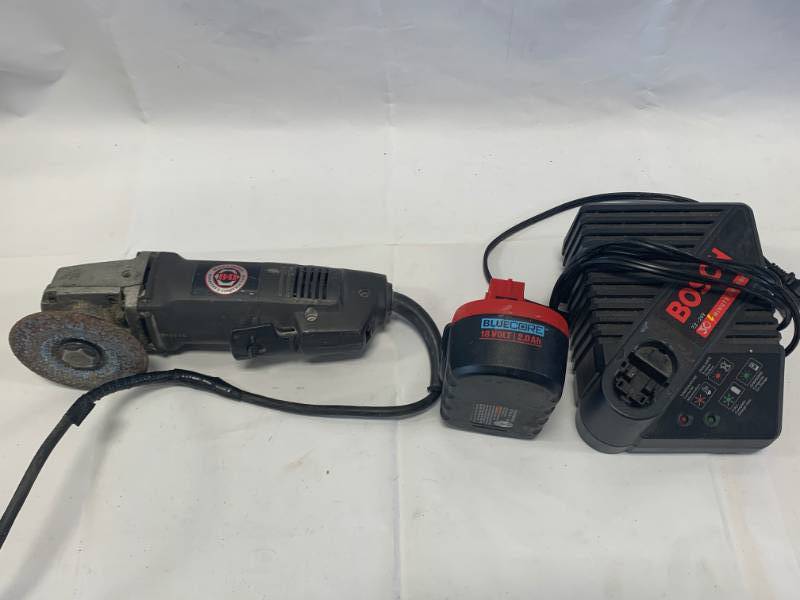 lot 50 image: Black & Decker 4 Angle Grinder, Bosch Battery & Charger