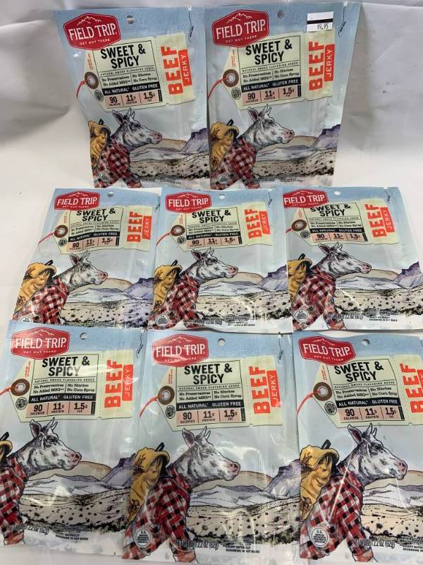 lot 55 image: 8 Bags Sweet & Spicy Beef Jerky in Date