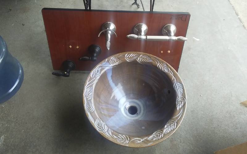 lot 11 image: Pottery Vessel Sink (16 Inch Diameter, 18 Inch Tall), Bathroom Accessories & Display