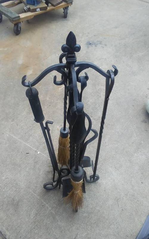 lot 24 image: Wrought Iron Fireplace Tool Set