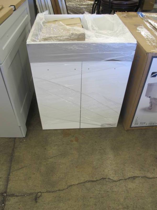 lot 25 image: Presenza All-in-One 24.2 in. x 21.3 in. x 33.8 in. Stainless Steel Laundry Sink and White 2 Door Cabinet
