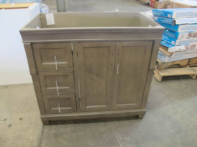 lot 2 image: Home Decorators Collection Naples 36 in. W Bath Vanity Cabinet Only in Distressed Grey with Left Hand Drawers