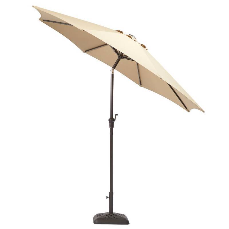 lot 47 image: Hampton Bay 9 ft. Steel Crank and Tilt Patio Umbrella in Cafe - No Base