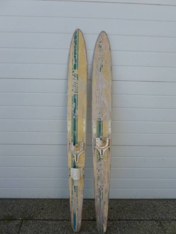 lot 129 image: Vintage Wooden Skis
