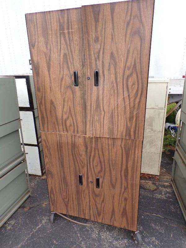 lot 93 image: Metal Black Storage Cabinet on Wheels