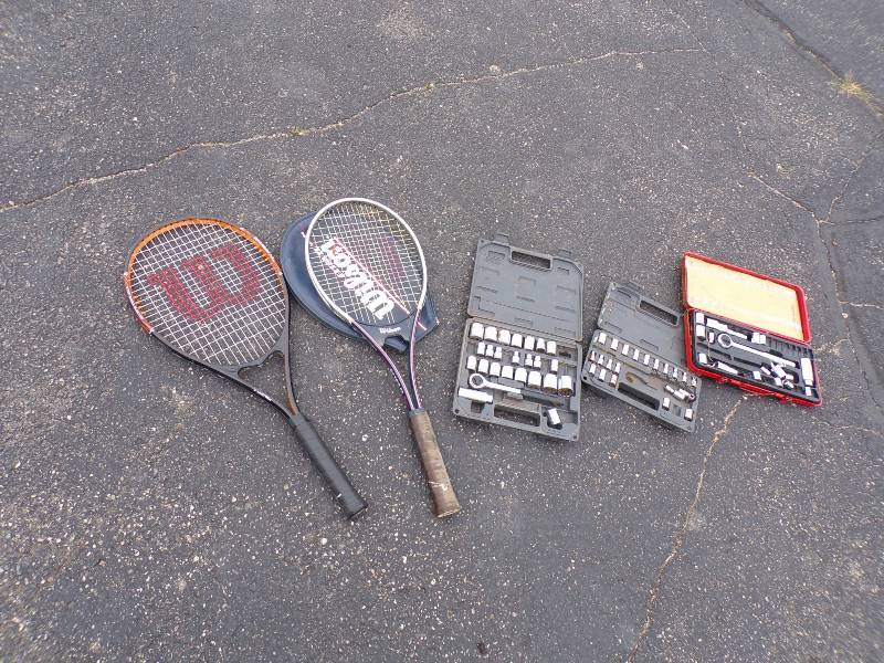 lot 76 image: Tools and Tennis Rackets