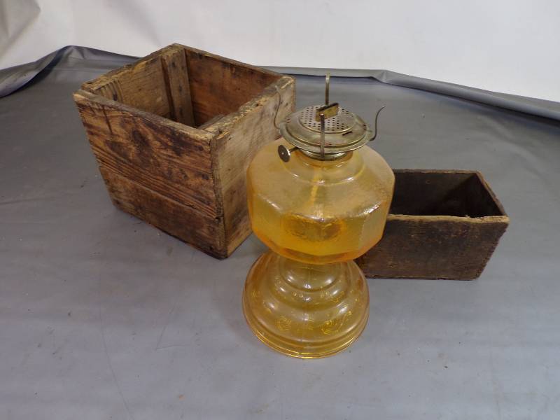 lot 90 image: Antique Oil Lamp Base and 2 Boxes