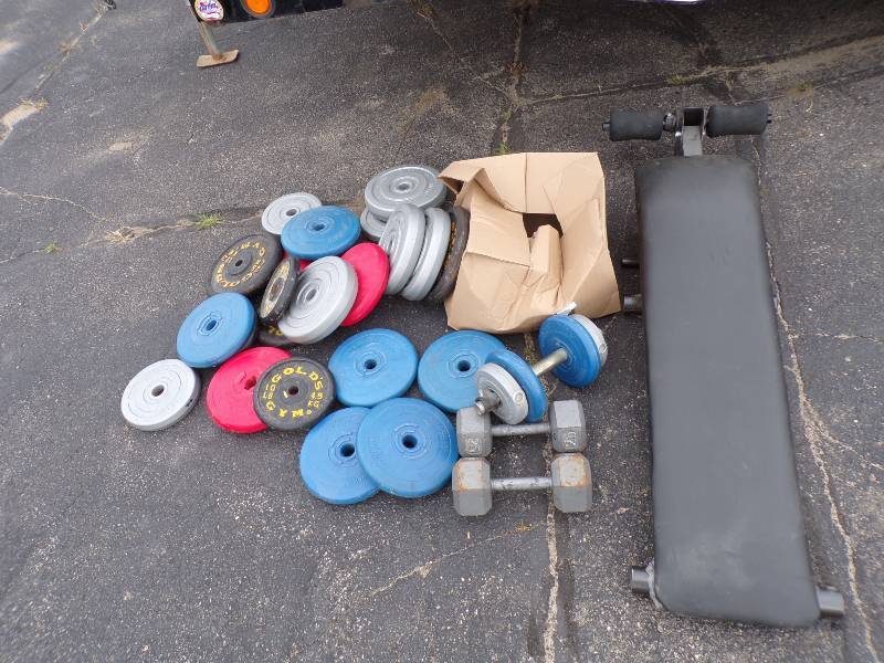 lot 125 image: Exercise Equipment including Weights, Bench Board