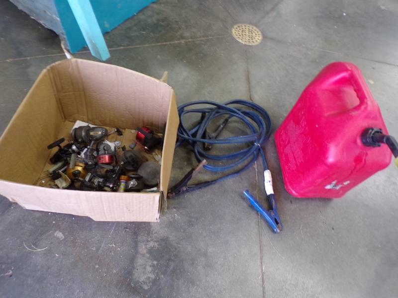 lot 126 image: Gas Can, Jumper Cable and Fishing Reels