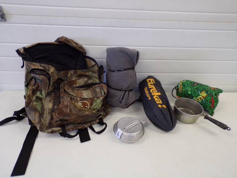Back Pack Camping Supplies Tent Mess Kit Sleeping Bag