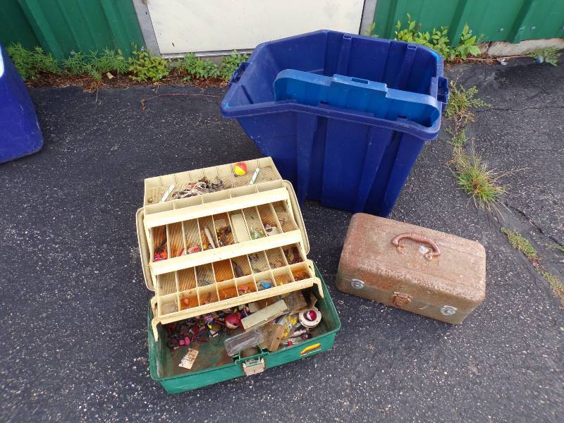 lot 210 image: 2 Tackle Boxes and Recycling bin
