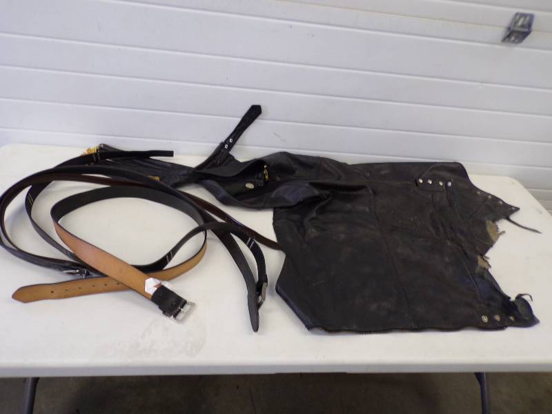 lot 229 image: 2X Leather Chaps and 4 Leather Belts