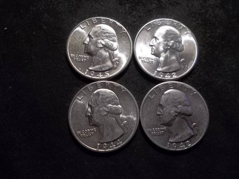 4-BUMS Washington Quarters-1942, 1942 S, 1944 D, 1945 D