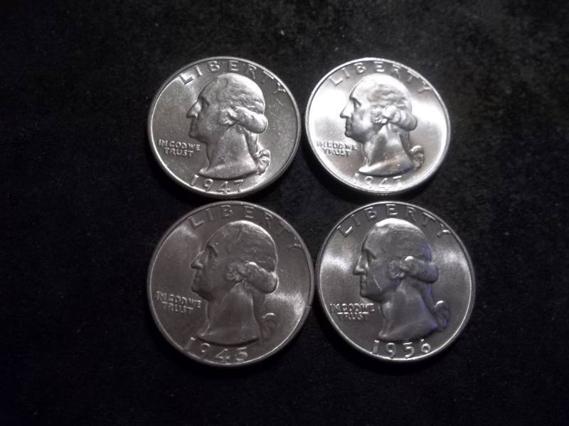 4-BUMS Washington Quarters-1947 D, 1947 S, 1945, 1956