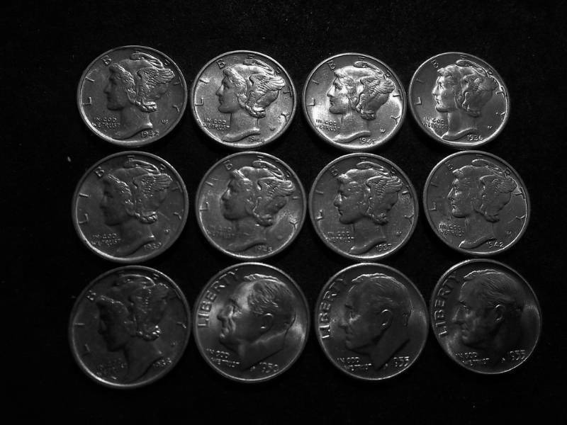 12-BUUnc Mercury & Roosevelt Dimes 1936-1955 No Dups