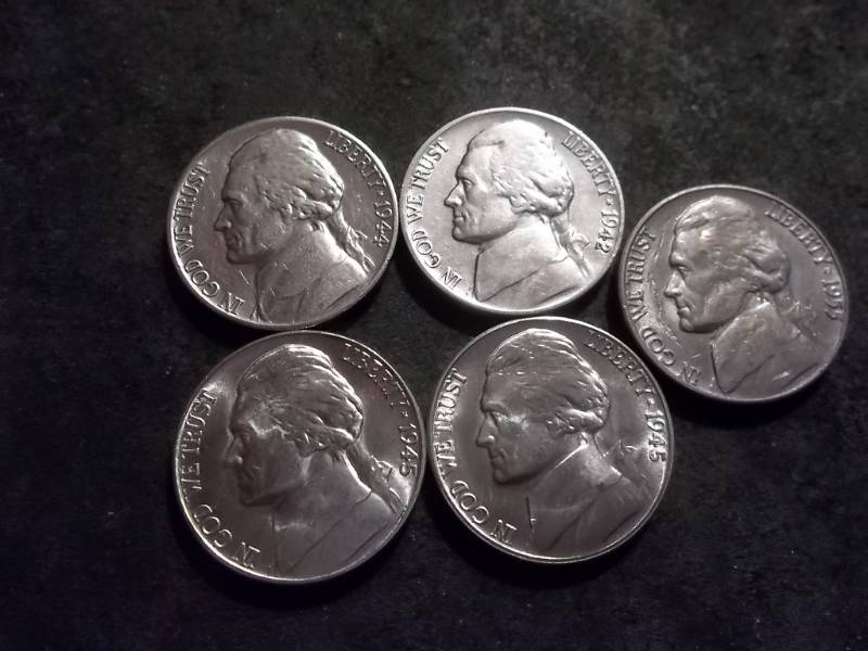 4- Silver War Nickels 1942-1945 & 1955 All BU