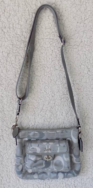 (never used) Coach Signature Op Art GrayMetallic Silver Fabric Small Handbag
