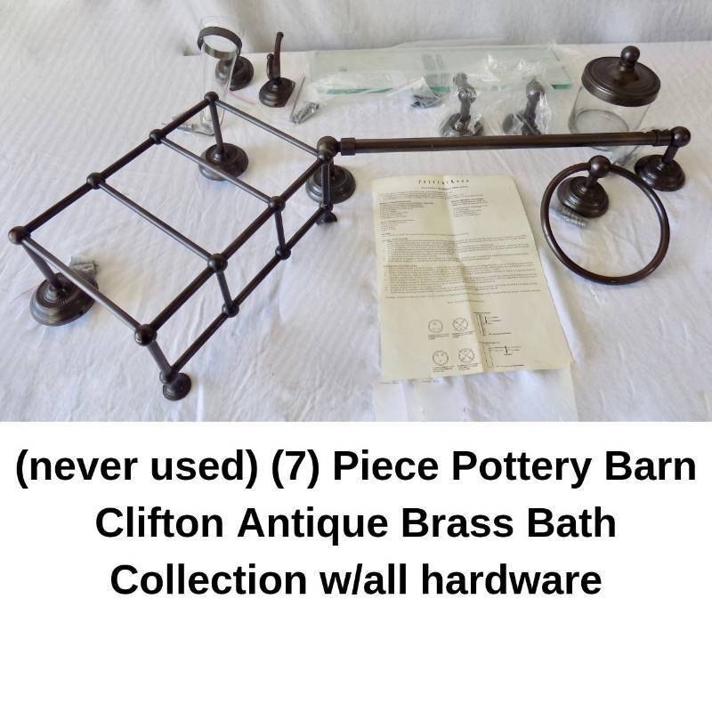 Never Used 7 Piece Pottery Barn Clifton Antique Brass Bath