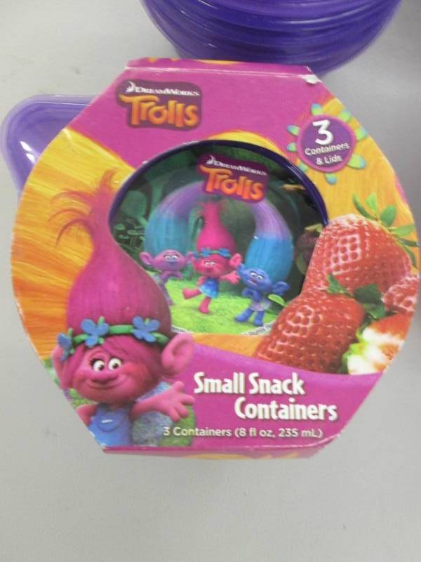lot 126 image: 6 -3pks  of Trolls Small Snack Cont...