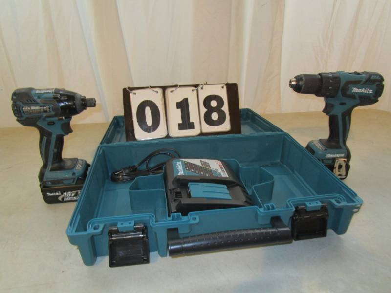 lot 18 image: Makita Cordless 2 pc Combo Kit