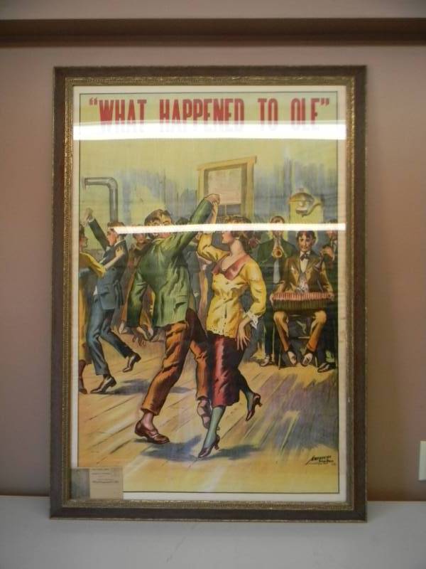 lot 1 image: EXTREMELY RARE ORIGINAL POSTER & POSTCARD - What Happened To Ole circus poster, St. Peter, Minnesota - George Engessers Circus, which was based in St. Peter. Created 1915 - 1940 - INCREDIBLE PIECE - APPROX 32 BY 46 - SEE PICTURES