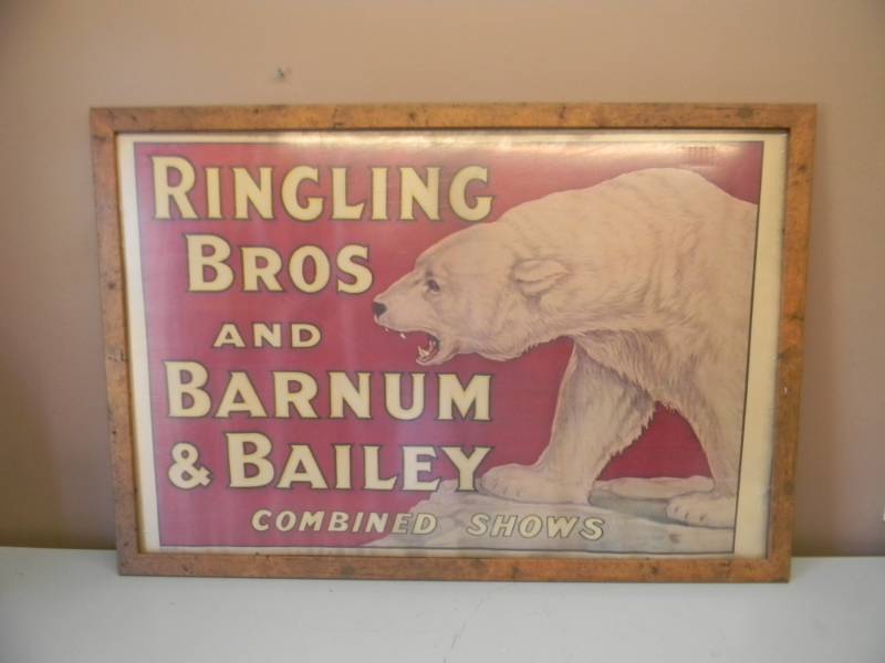 lot 2 image: ORIGINAL RARE VINTAGE - RINGLING BROS AND BARNUM & BAILEY COMBINED SHOWS CIRCUS POSTER - AWESOME PIECE - APPROX 38 BY 27 - SEE PICTURES