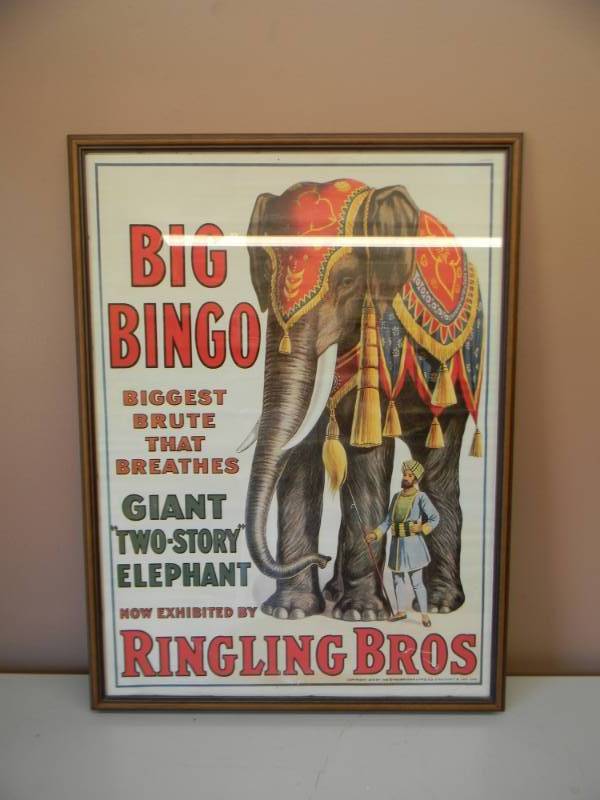 lot 3 image: ORIGINAL VINTAGE - RINGLING BROS CIRCUS POSTER BIG BINGO  17 R-216 - RARE NICE - APPROX 24 BY 32 - SEE PICTURES
