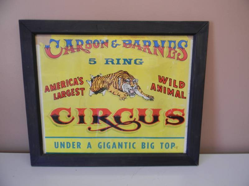 lot 4 image: ORIGINAL VINTAGE - CARSON & BARNES 5 RING CIRCUS POSTER - GREAT PIECE - APPROX 25 BY 21 - SEE PICTURES