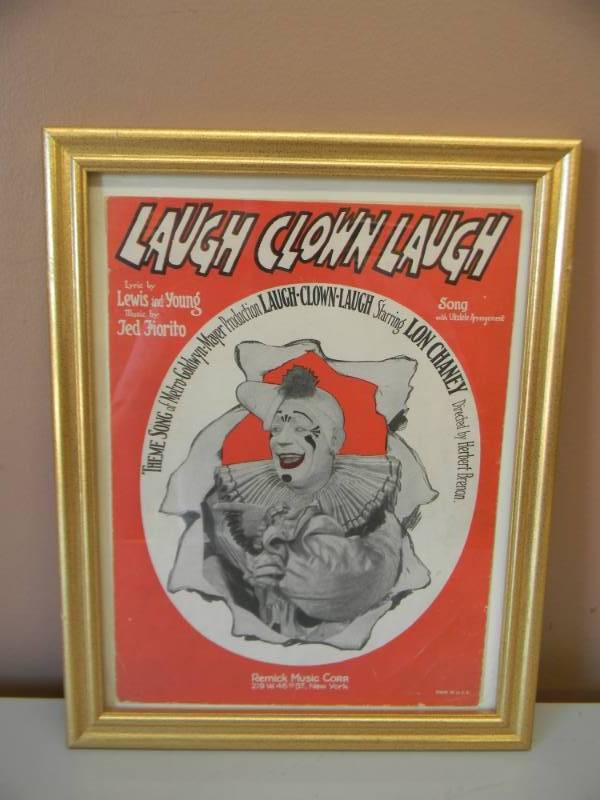 lot 24 image: Original Vintage 1928 Sheet Music-Laugh Clown Laugh - IN FRAME - RARE - SEE PICTURES