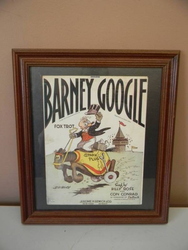 lot 30 image: VINTAGE 1923 BARNEY GOOGLE FOX TROT SHEET MUSIC - FRAMED - NICE - SEE PICTURES