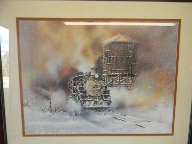 lot 32 image: LARGE VINTAGE TRAIN ART - FROM THE MASTERPIECE COLLECTION OF BELART - KENYON, MINNESOTA D41746 - NICE - APPROX 33 BY 27 - SEE PICTURES