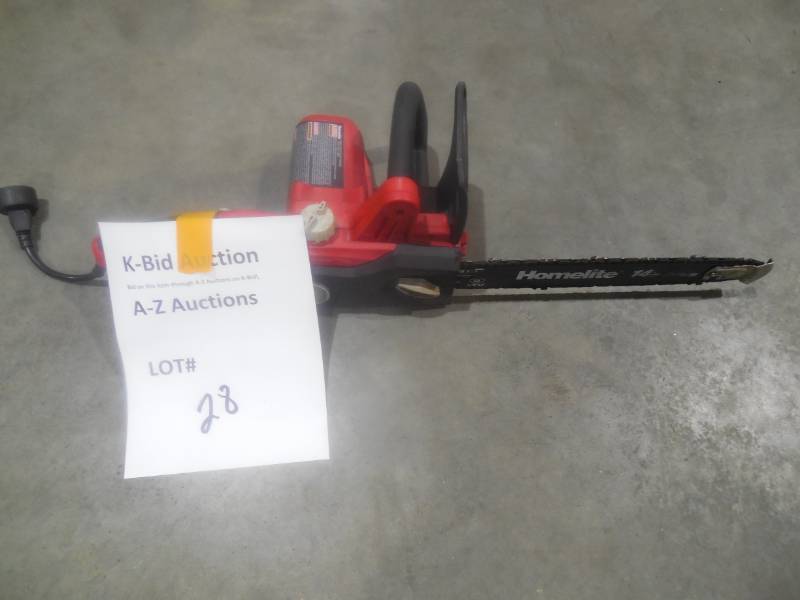 lot 28 image: Homelite 14 in. 9 Amp Electric Chainsaw