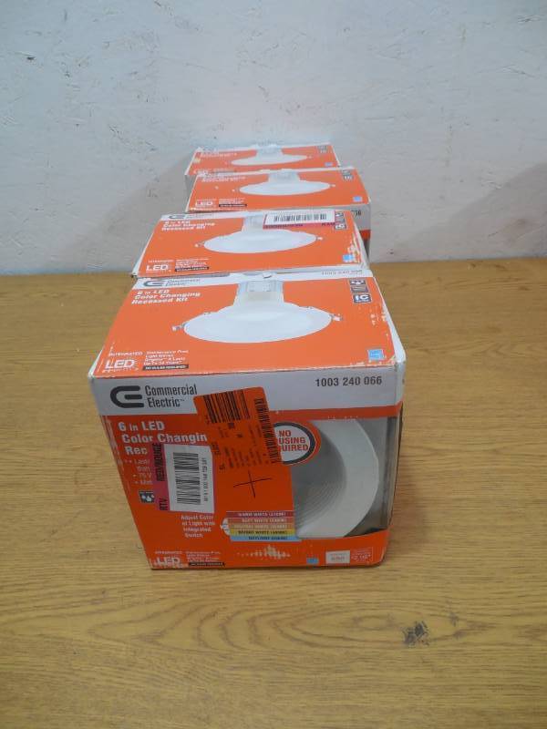 lot 38 image: (4) Commercial Electric Easy-Up 6 in. Deep Baffle Color Selectable Canless LED Recessed Kit