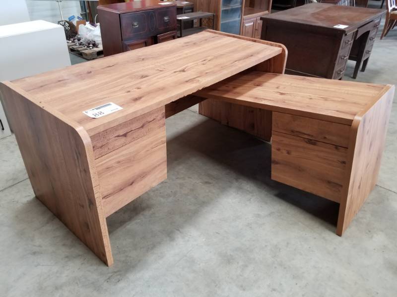 lot 88 image: 2-Piece L-Shaped Wood Office Desk, Matches Lot #84