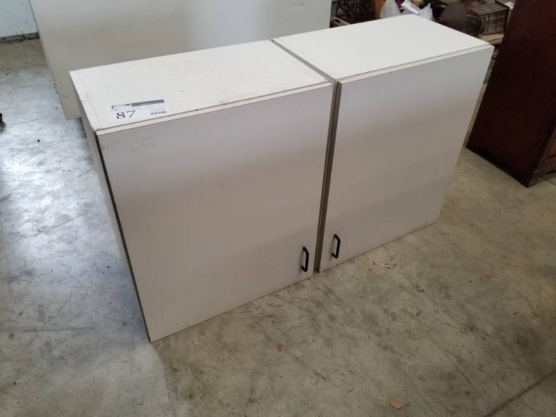 lot 87 image: Lot of (2) Wood Cabinets with Single Door Storage