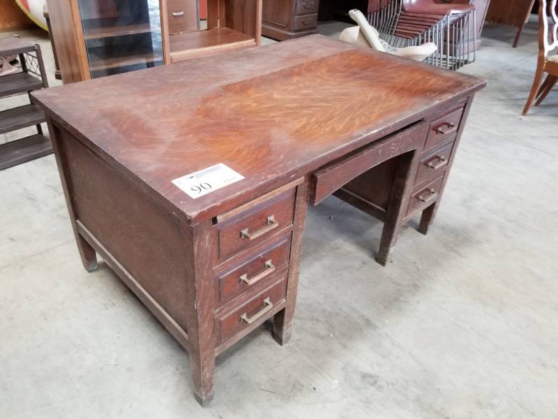 lot 90 image: Solid Wood Office Desk with 7-Drawers