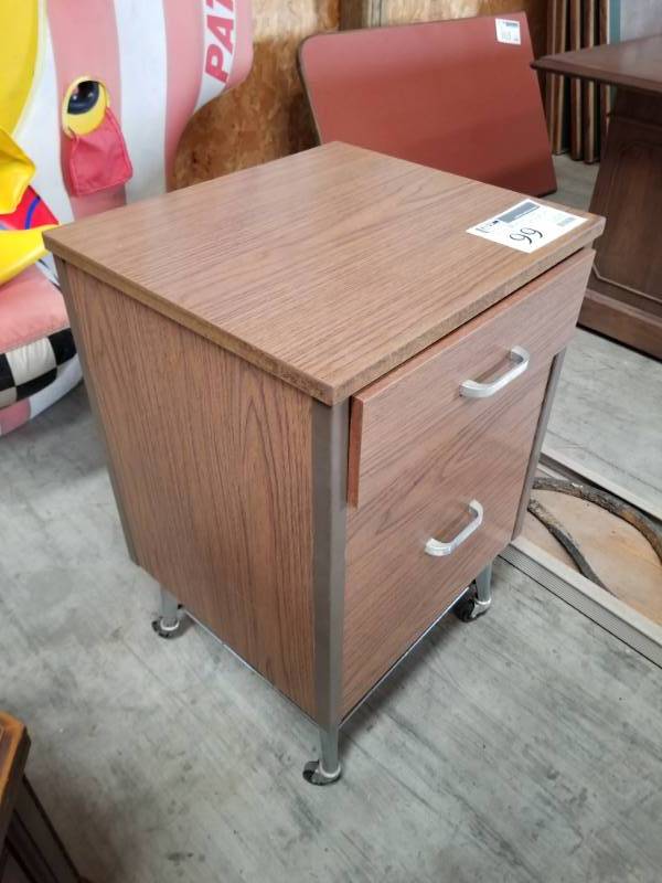 lot 99 image: 2-Drawer Wood Rolling Metal File Cabinet