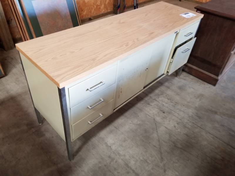 lot 108 image: Metal FrameWood Top Cabinet with 5-Drawers, 2-Storage Doors