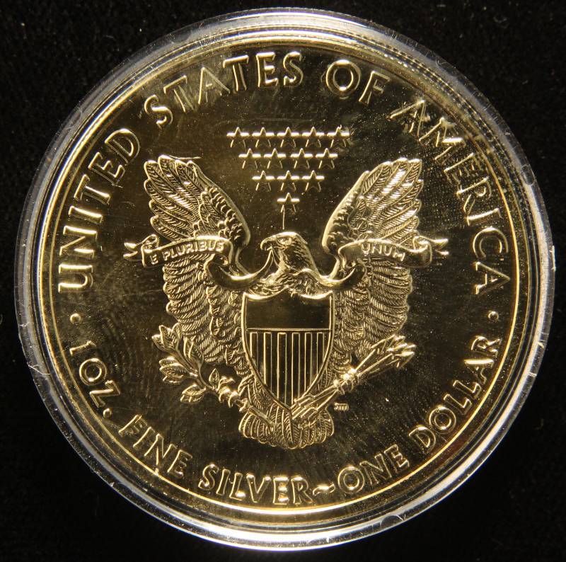 2008 GOLD PLATED AMERICAN SILVER EAGLE 1 TROY OZ .999 FINE SILVER